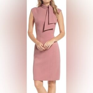 Pink Sleeveless Mock Neck Midi Dress